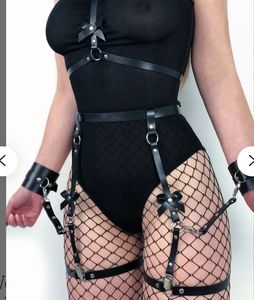 Black bow body harness with hand cuffs